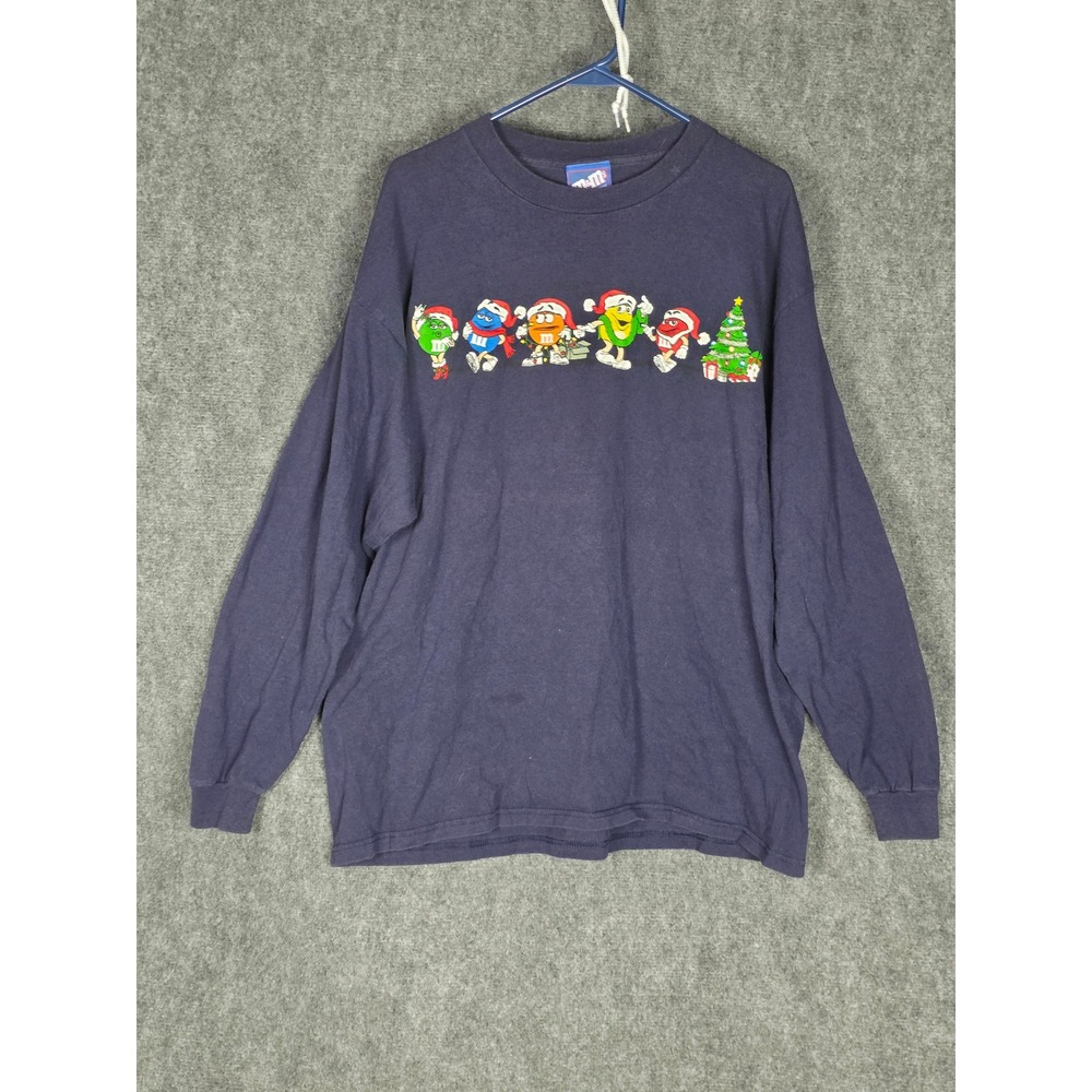 M&Ms Brand‎ Christmas Holiday Long Sleeve Graphic T-Shirt Mens XL Candy Cartoon